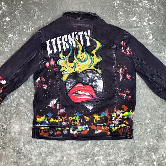 Kloud 9 Denim Black Men's Jacket Paint Splatter Design Size: S - Picture 5 of 6